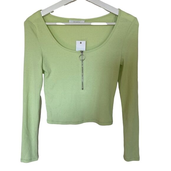 Elodie Nordstrom green ribbed long sleeve zipper crop top XS NEW crew neck - Picture 1 of 6